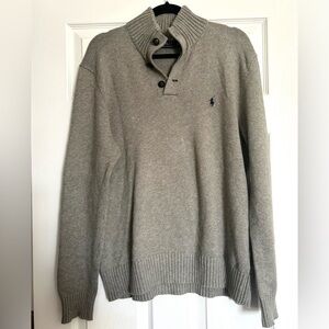 Polo Ralph Lauren Gray 1/4 Button Knit Long Sleeve Sweater Mens Large
